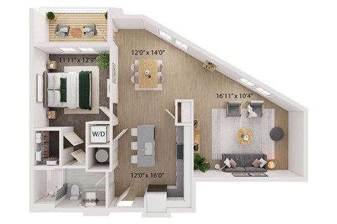 1 Bed 1 Bath Floor Plan | 902 Sq. Ft. at The Walker Virginia Center, Virginia, 23059